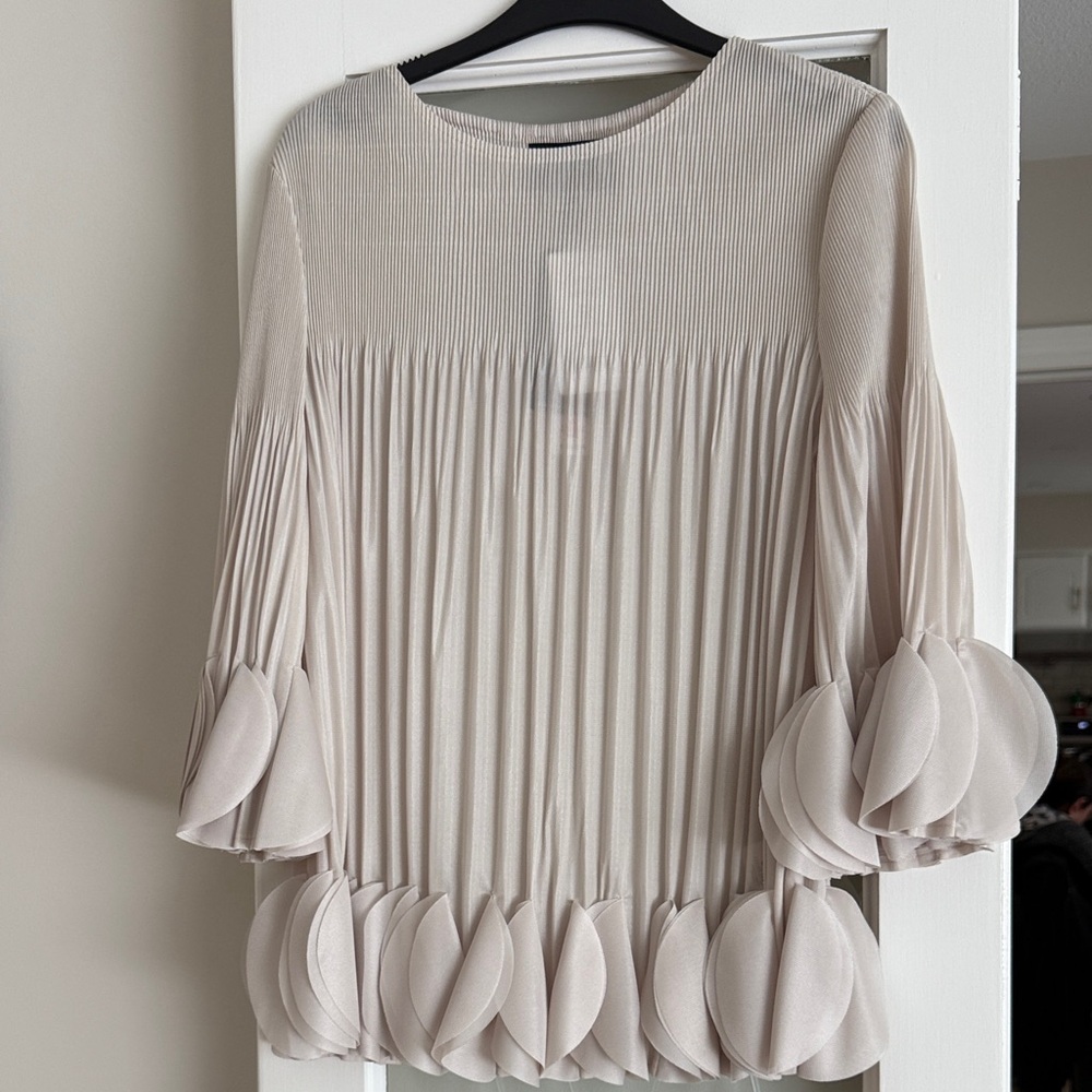 Frank Lyman Design Cream Pleated Blouse & Skirt Set (2 piece set)